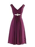 Yougao Women's V Neck A-Line Knee Length Chiffon Evening Party Dresses