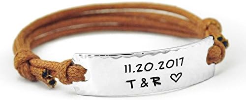 Custom Bracelet Personalized Rope Bar Bracelt Engraved Boyfriend Girlfriend Valentine's Day Anniversary Bracelet