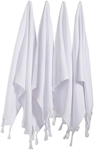 BOSPHORUS(Set of 4) Turkish Cotton Hand Face Head Gym Yoga Towel Set Wash Dish Cloths - 4White