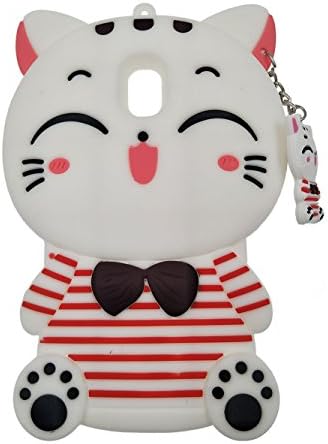 DUGRO Samsung Galaxy J7 Pro (J730) Case, Newest Cute Funny 3D Cartoon Soft TPU Silicone [Thickening Design] [Drop Protective] Rubber Phone Case Cover - White Striped Lucky Cat