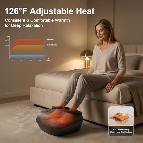 Nekteck Masajeador de pies Shiatsu con calor, terapia de amasamiento profundo y compresión de aire para la salud de los pies. Herramientas de masaje para pies que mejoran la circulación sanguínea y alivian el dolor. Regalos para hombres y mujeres.