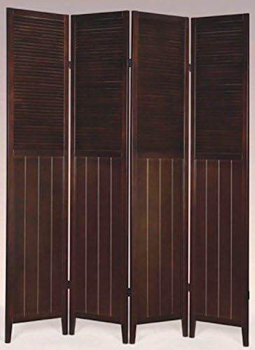 4 Panel Solid Wood Shutter Room Divider, Espresso Finish