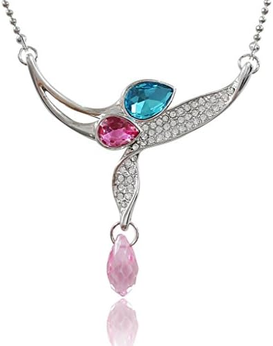Ever Stunning Pink Blue Flower 18K White Gold Plated Austrian Wate Drop Crystal Pendant Necklace 18"