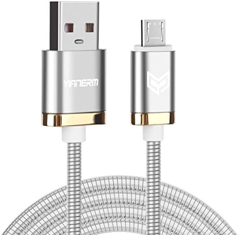 micro USB cable Data sync &amp; charging android phones Yianerm 3.3ft metal cable and shell charge cable for Samsung Galaxy S7 / S6, LG, xiaomi, HTC, Sony, Motorola and micro USB devices (silver)