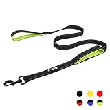 Bolux 5ft Dog Leash, Heavy Duty Rope Leash with 2 Padded Handle - Pet Training Lead with 3M Reflective Double Handle for Traffic Control Safety, Perfect for Large Medium or Small Dog (Black+Green)
