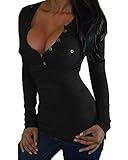 ZANZEA Women's Sexy Long Sleeve Low Cut Henley Slim Fit Button Tops Blouse Shirt