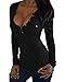 ZANZEA Women's Sexy Long Sleeve Low Cut Henley Slim Fit Button Tops Blouse Shirt