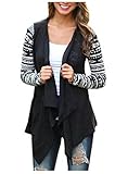 Women Black and White Striped Long Cardigan Loose Sweater Jacket