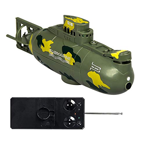 Transser Mini RC Submarine - High Speed Remote Control Electric Boat Toy Electric Waterproof Diving in Water Kids Gift (Green)