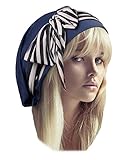 Soft Pre-tied Navy Blue Head-scarf Snood with Black & White Stripe Wrap - 093