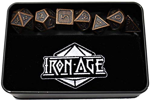 image for Iron Age Dice Ancient Copper Metal Dice Set - Polyhedral Role Playing 