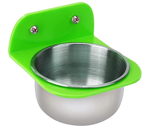 Bird Cage Feeder, Removable Stainless Steel Food Water Feeding Bowls Fixed Food Container for Macaw African Greys Budgies Parakeet Cockatiels Finch[Green]