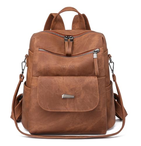 PU Leather Backpack Purse for Women, Fashion Multipurpose Shoulder Bag Handbag, Travel Backpack for Daily Use, Brown