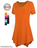 [DRSKIN] WS05 Women Handkerchief Hem Short Sleeve Long Tunic Top. (XL, Orange)