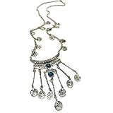 Sandistore Womens Ethnic Coin Long Chain Gem Necklace Tassel Pendant