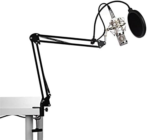 Chliste Condenser Microphone Kit,Professional BM-800 Mic Set + Black NB-35 Mic Stand with Cable + Pop Filter Wind Screen for Radio Broadcasting Studio Recording (White)