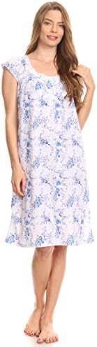 0077 Women Pajamas Night Gown Sleepwear Night Shirt (Blue, X-Large)