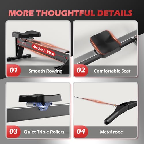 PASYOU Rowing Machine for Home Use - Commercial-Grade Rower Machine Foldable Air Rowing Machine with 10-Level Resistance, Bluetooth Backlit Monitor, Adjustable-Angle Device Holder - 350LBS Load