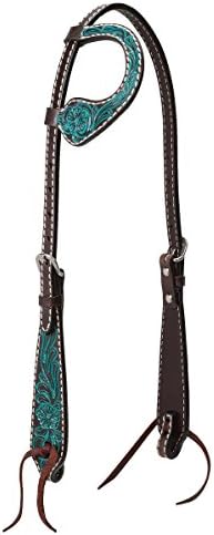 Turquoise CrossCarved Turquoise Flower Sliding Ear Headstall Dark Oil 5/8 45-0143