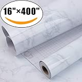 Marble Self Adhesive Paper 16 inch x 400 inch - Granite Gray/White Roll Kitchen countertop Cabinet Furniture is renovated Thick Waterproof PVC