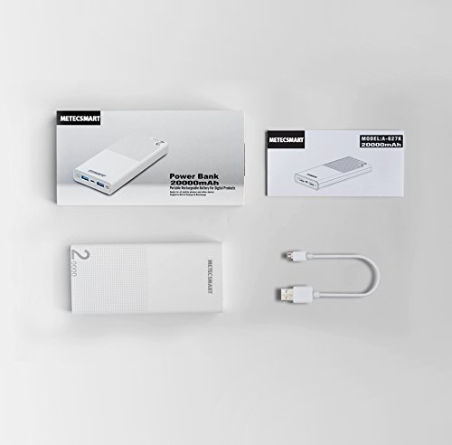 Metecsmart Power Bank Portable Charger 20000mah - 6A Output Fast Quick Charge 3.0 External Battery Pack 20000 mah Powerbank for iPhone iPad Samsung Google Pixel Nintendo Switch MacBook Smart (White)