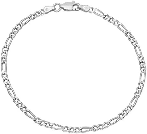 2.3mm - 4.9mm .925 Sterling Silver Nickel Free High-Polished Silver Figaro Chain Anklet