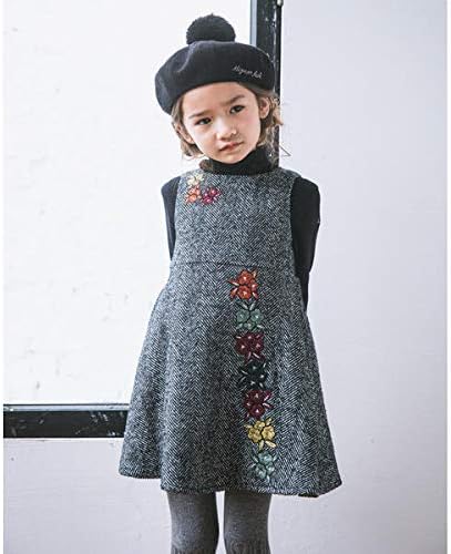 Amazon ベベ 日本製 6色 フラワー 刺繍 ヘリンボーン ワンピース 110cm 150cm ブラック系 110cm ワンピース チュニック 通販