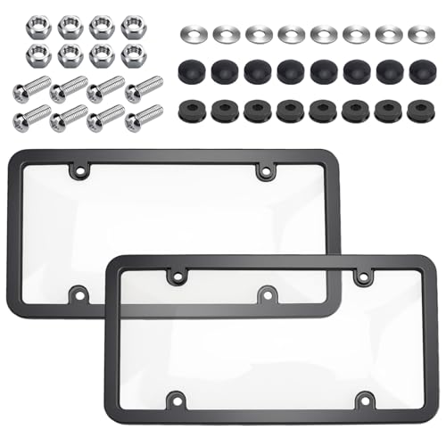 Photo 1 of 2 Pcs Clear License Plate Covers and Frames,Transparent License Plate Holders with Screws & Caps,Rust-Proof Auto Licenses Plates Protector Shields for Standard US Plates
