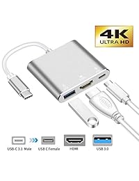 Adaptador USB-C a HDMI, USB 3.1 tipo C a HDMI 4K multipuerto AV convertidor con puerto USB 3.0 y puerto de carga USB C compatible con MacBook Chromebook Pixel Dell XPS13 Samsung Galaxy s8 s8 Plus