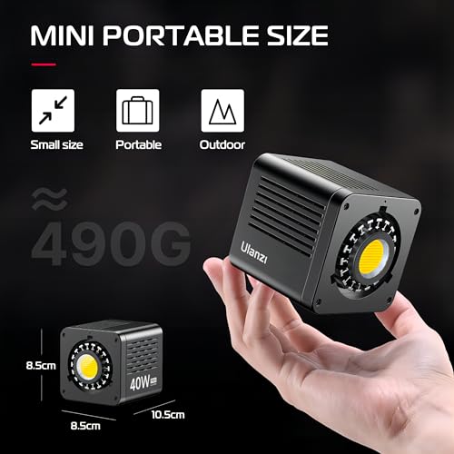 ULANZI 40W Pro Portable LED Video Light with DC Power Adapter, 3400mAh Build-in Battery Metal Mini Dual Color Temperature COB Continuous Output Lighting Handheld Spotlight 2500K-6500K for Video