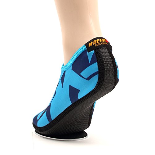 WOWFOOT Barefoot Water Skin Shoes Socks Women Men Flexible Swim Shoe Beach Aqua Surf Pool Yoga Exercise (7-1.M(W:5.5-6.5), Blue(Pattern))