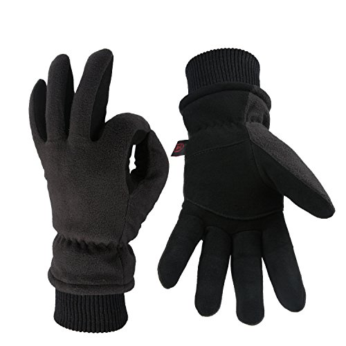 OZERO Winter Gloves, -40°F Cold Proof Leather Snow Work Glove |Deerskin Suede Palm and Polar Fleece Back with Heatlok Insulated Cotton| Windproof & Waterproof - Warm hands for Women/Men - Denim(L)