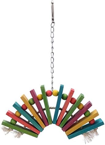 Parrot Hanging Wooden Chew Toys Colorful Rainbow Suspension Bridge Bird Nest Nibbler Bite Toy (accordion)