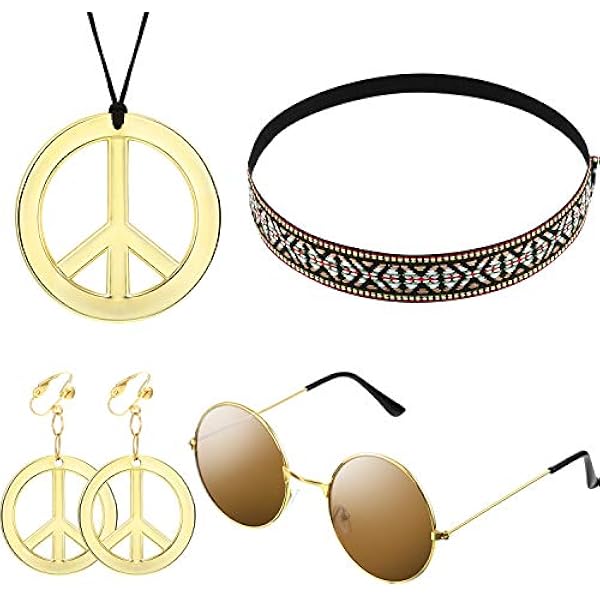 3 Pieces Hippie Costume Accessories Set Includes Rainbow Peace Sign Necklace | Fruugo DK - View #6