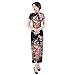 Shanghai Story Faux Silk Chinese Dress Long Cheongsam Floral Qipao 2X LBlack