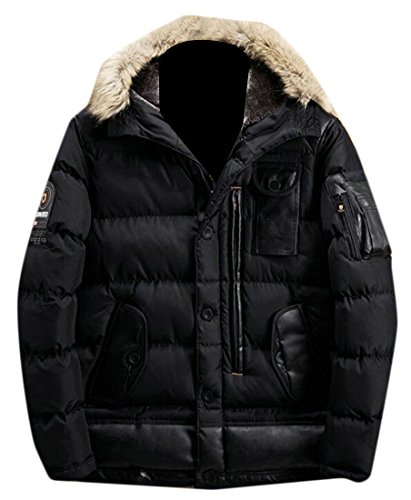 Cruiize Men Fleece Lined Padded Thick Down Winter Jacket Parka Coat Outwear Black X-Large