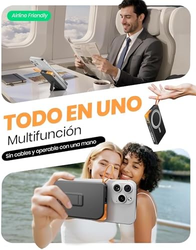 Power Bank para iPhone Magsafe, carregador portátil magnético com bateria externa de carregamento rápido de 10000mAh para i-Phone com cabo USB-C de 22,5w, suporte de powerbank dobrável para iPhone Air 17 16 15 14 13 12 Series
