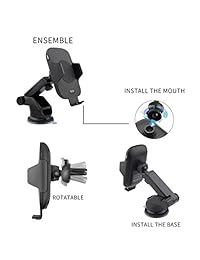 Soporte inalámbrico para cargador de coche, Vikano 10i Qi Soporte de teléfono de coche de carga rápida Ventilador de aire y tablero Compatible con iPhone Xs   Xs Max   XR   X   8 8 Plus, Samsung Galaxy Note 9   S9   S9 +   S8   S8 + (Negro)