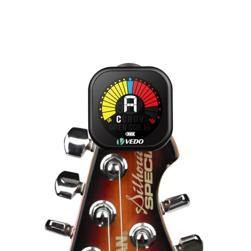 VEDO Afinador Recarregável para Violão, Guitarra, Baixo e Ukulele - Display LCD de Alta Precisão, Sintonizador Cromático Clip-On com Bateria de Longa Duração e Cabo USB Tipo-C