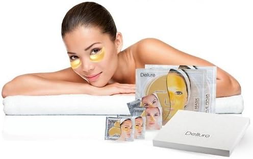 Dellure Collagen Facial Gold Mask Mask Anti-aging Set. Includes Eye Pads , Nose Pads, and Face Masks