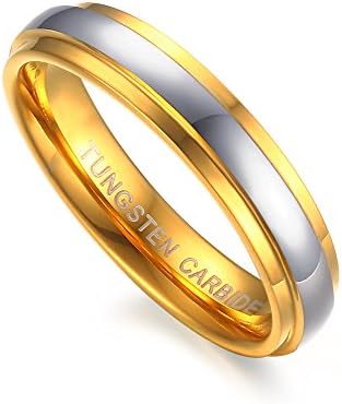 His Her Two-tone Gold Plated Domed Couples Wedding Engagement Ring, Tungsten Carbide Bands, 4mm, size 9