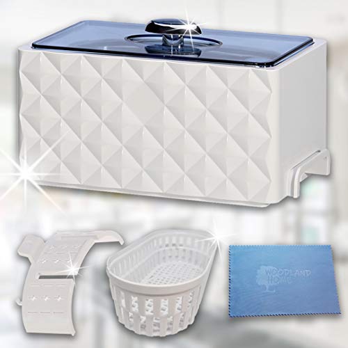 Deluxe Ultrasonic Cleaner | Jewelry Dentures Retainers Eyeglass Cleaner Watches Utensils Rings Coins | Digital Ultra Sonic Cleaner with Bonus Micro Fiber Towel Eyeglasses | Ultrasonic Jewelry Cleaner