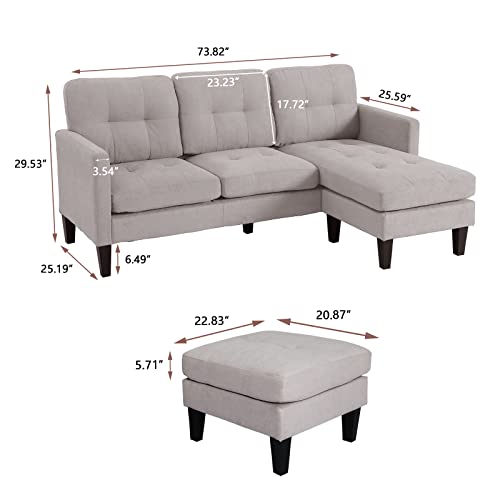 LETATA Convertible Sectional Sofa Couch with Chaise, Gray L Shaped