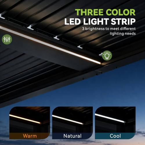 Aoxun Motorized Louvered Pergola 9x12 with Fan, LED Lights & Power Strip image 33