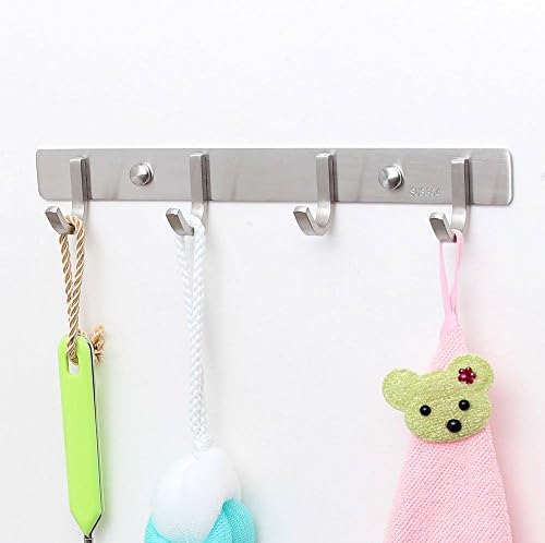 Famskyo Coat Rack Hat Rail Wall Mounted SUS304 Stainless Steel Heavy Duty Hook for Household Bathroom Kithchen,11.8inches(4hooks)