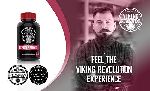 Viking Revolution Men's Beard Growth Vitamin Supplement Tablets - Potent Pills for Maximum Facial Hair Growth for Men - Includes Beard Comb