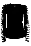 Bling Bling Long Sleeve Rhinestones T-Shirt Cut Out Ripped Top