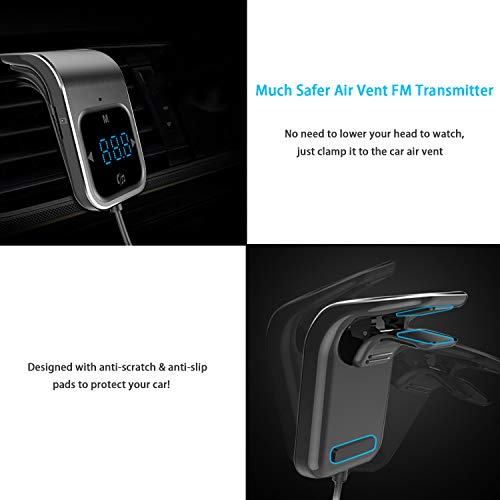 VOGEK Bluetooth FM Transmitter Car, Air Vent Wireless Bluetooth 4.2 FM Radio Transmitter Adapter Car Kit Handsfree Calling Dual USB Car Charging Port Mobile Audio Devices