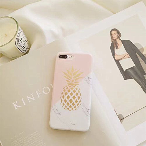 iPhone 7 Plus / iPhone 8 Plus Case for Girls, YeLoveHaw Flexible Soft Slim Fit Protective Cute Case with Pink&White Marble and Pineapple Pattern for iPhone 7 Plus/8 Plus 5.5 Inch(Marble Pineapple)