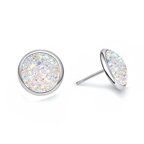 Dolovely Stainless Steel Druzy Stud Earrings Set for Girls Women Hypoallergenic Pierced Earrings 9 Pairs